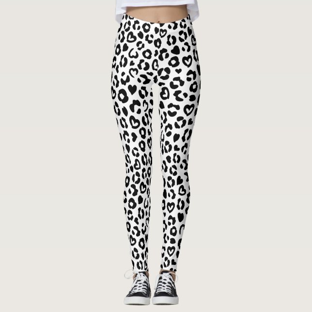 Schwarzer Leopard Herzmuster Leggings (Vorderseite)