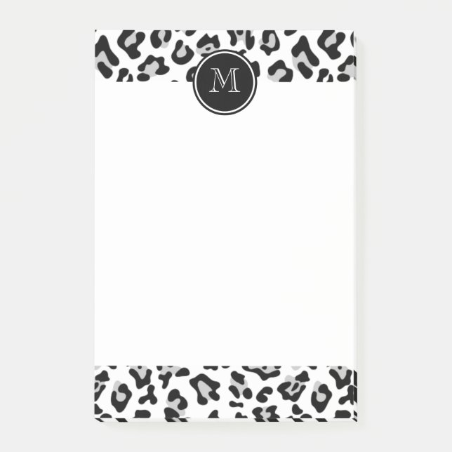 Schwarzer Leopard-Tierdruck mit Monogramm Post-it Klebezettel (Vorderseite)