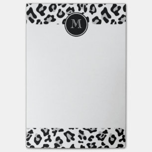 Schwarzer Leopard-Tierdruck mit Monogramm Post-it Klebezettel