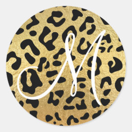 Schwarzer Leopard und Imitate Gold Foil Texgram Mo Runder Aufkleber