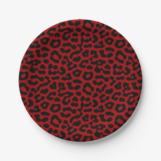 Schwarzer Leoparden-Spots Druckmuster Pappteller (Vorderseite)