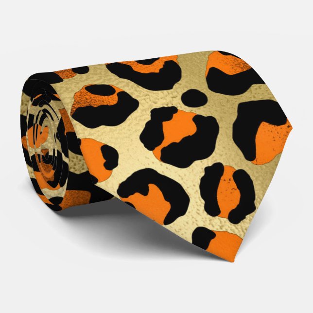 Schwarzer Leopardenprint in Orangengold Chic Krawatte (Gerollt)