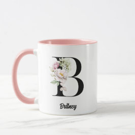 Schwarzer Letter-Watercolor-Blume Tasse