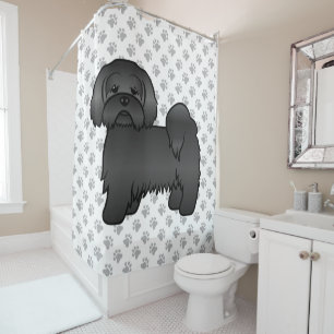 Schwarzer Lhasa Apso Niedlicher Cartoon Dog Illust Duschvorhang