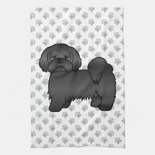 Schwarzer Lhasa Apso Niedlicher Cartoon Dog Illust Geschirrtuch
