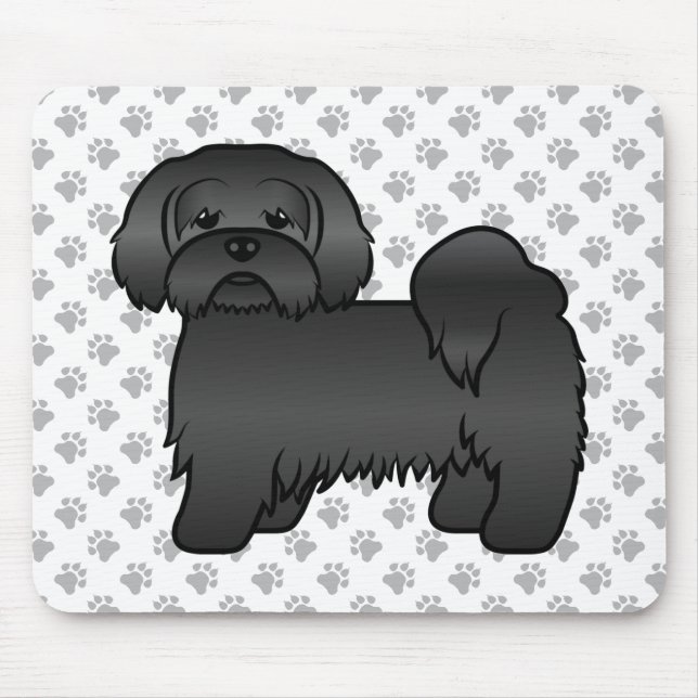 Schwarzer Lhasa Apso Niedlicher Cartoon Dog Illust Mousepad (Vorne)