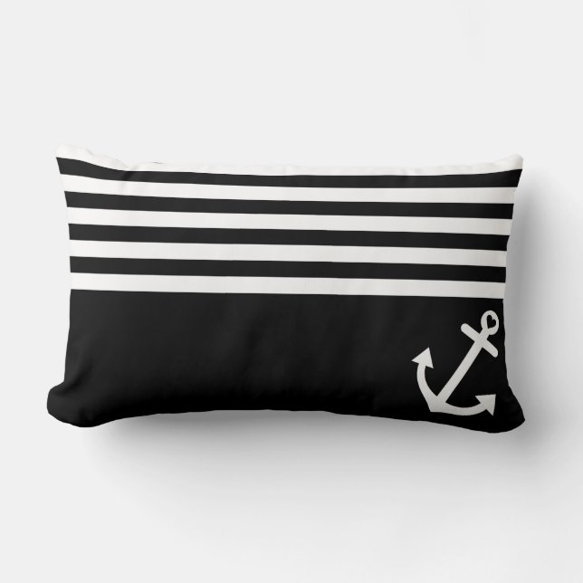 Schwarzer Liebe-Anker nautisch Lendenkissen (Vorderseite)