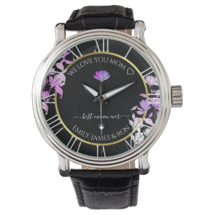 Schwarzer Lila Floral Benutzerdefinierter Liebe Te Armbanduhr