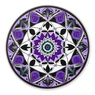 Schwarzer, Lila und Aquamariner Mandala Keramik Kn Keramikknauf