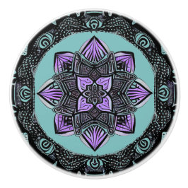 Schwarzer, Lila und Aquamariner Mandala Keramik Kn Keramikknauf
