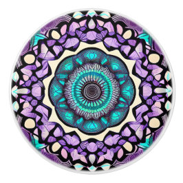 Schwarzer, Lila und Aquamariner Mandala Keramik Kn Keramikknauf