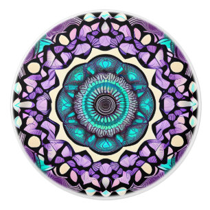 Schwarzer, Lila und Aquamariner Mandala Keramik Kn Keramikknauf