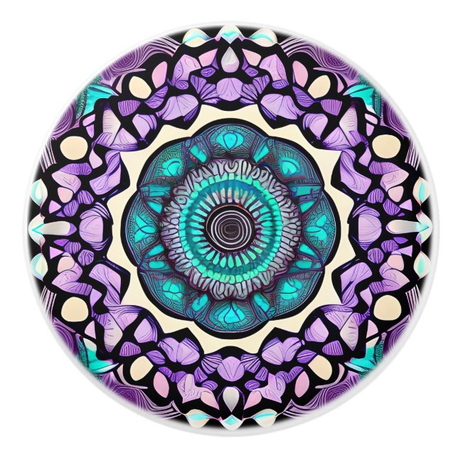Schwarzer, Lila und Aquamariner Mandala Keramik Kn Keramikknauf (Vorderseite)