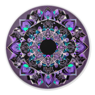Schwarzer, Lila und Aquamariner Mandala Keramik Kn Keramikknauf