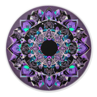Schwarzer, Lila und Aquamariner Mandala Keramik Kn Keramikknauf