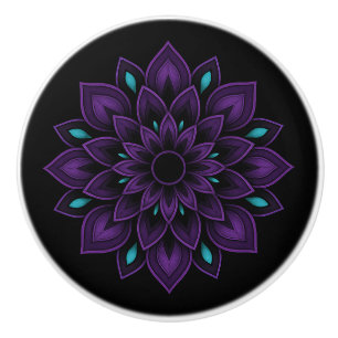 Schwarzer, Lila und Aquamariner Mandala Keramik Kn Keramikknauf