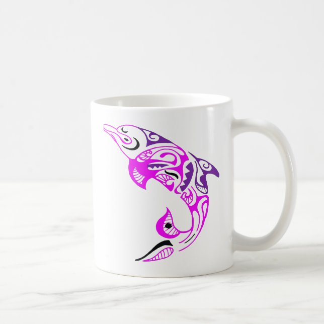 Schwarzer Lila und rosa Tribal Dolphin Tattoo Desi Kaffeetasse (Rechts)