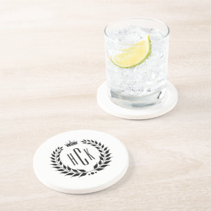 Schwarzer Lorbeerkranz mit individuellem Monogramm Getränkeuntersetzer