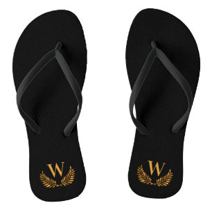 Schwarzer Lorbeerkranz Monogramm Anfangsbuchstabe Flip Flops