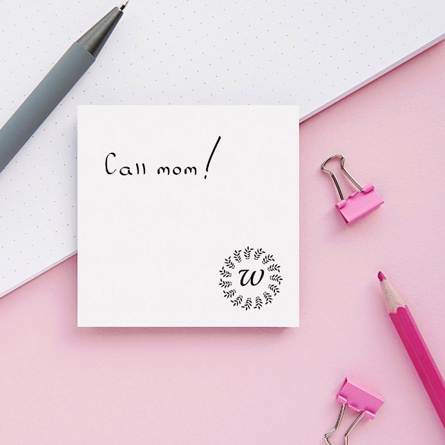 Schwarzer Lorbeerkranz monogrammiert Post-it Klebezettel (Von Creator hochgeladen)
