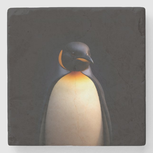 Schwarzer Luxe-Steinuntersetzer mit Kaiserpinguin Steinuntersetzer (Vorderseite)