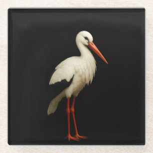 Schwarzer Luxus-Glasuntersetzer mit Storch, Gracef Glasuntersetzer