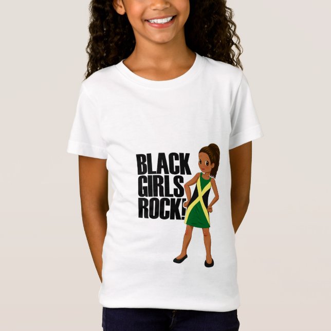Schwarzer Mädchen-Felsen-jamaikanischer JuniorT - T-Shirt (Vorderseite)
