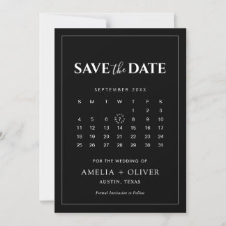 Schwarzer Magnet-Kalender Minimalist Save-the-Date Magneteinladung