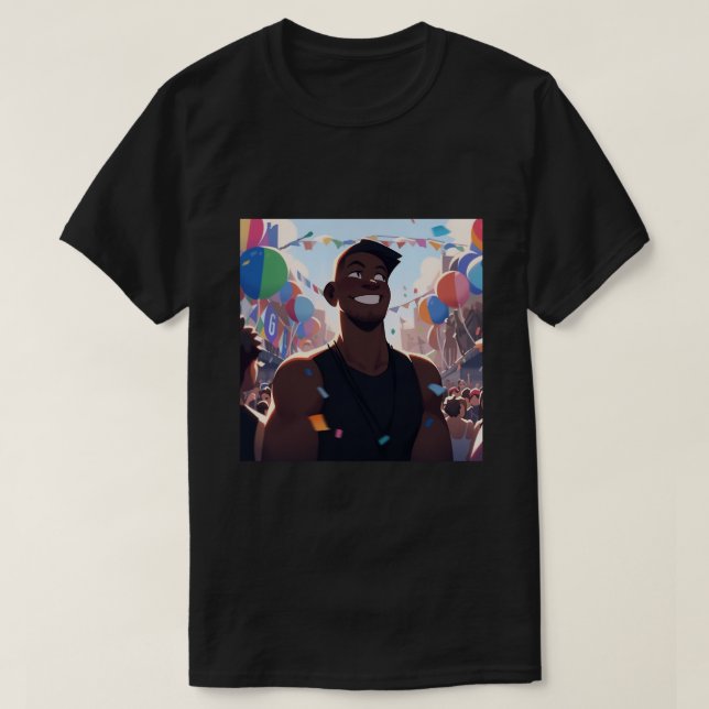 Schwarzer Mann im Gay Pride T-Shirt (Design vorne)