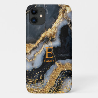 Schwarzer Marmor Chic Gold Glitter Monogramm Case-Mate iPhone Hülle