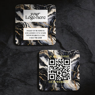  Schwarzer Marmor Custom-Logo und QR-Code  Quadratische Visitenkarte