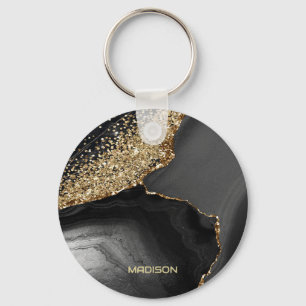 Schwarzer Marmor Gold Glitter Schlüsselanhänger