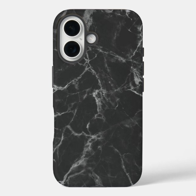 Schwarzer Marmor iPhone 16 Hülle (Rückseite)