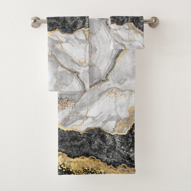 Schwarzer Marmor mit Gold Hübsch Badhandtuch Set (Insitu)