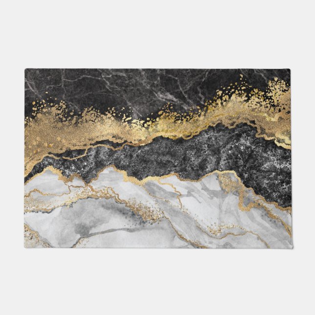 Schwarzer Marmor mit Gold Hübsch Fußmatte (Vorderseite)