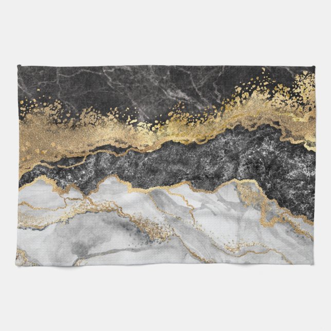 Schwarzer Marmor mit Gold Hübsch Geschirrtuch (Horizontal)