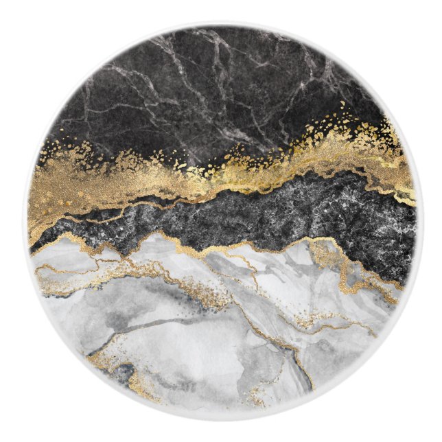 Schwarzer Marmor mit Gold Hübsch Keramikknauf (Vorderseite)