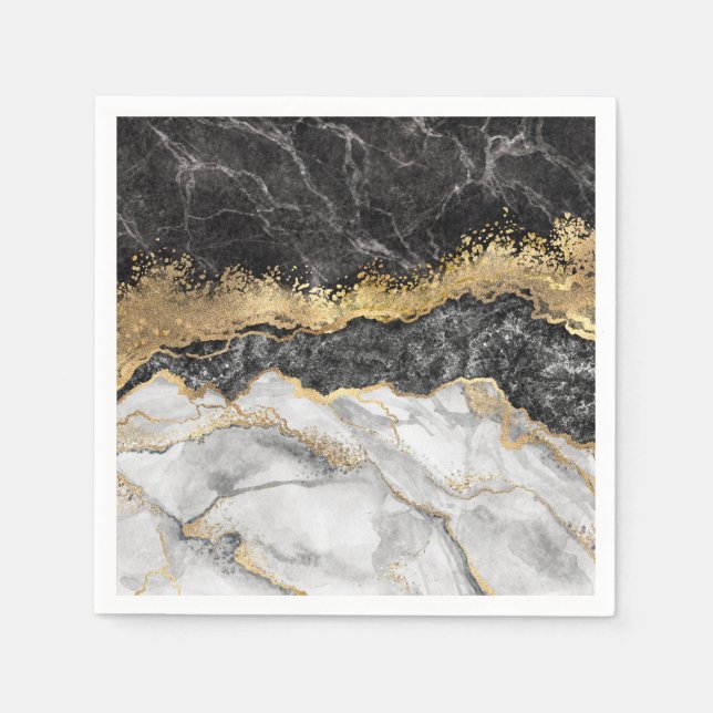 Schwarzer Marmor mit Gold Hübsch Serviette (Vorderseite)