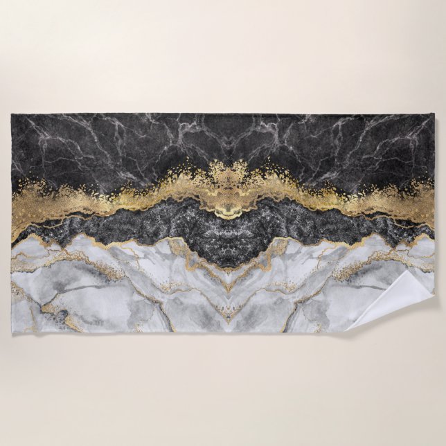 Schwarzer Marmor mit Gold Hübsch Strandtuch (Vorderseite)