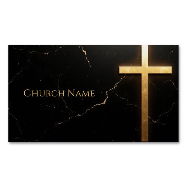 Schwarzer Marmor mit Golden Cross Magnetische Visitenkarte (Vorderseite)