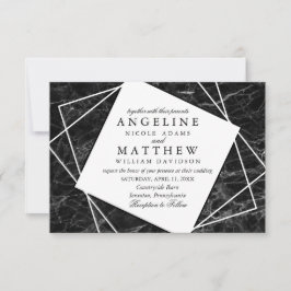 Schwarzer Marmor mit weißem geometrischem Hochzeit Einladung