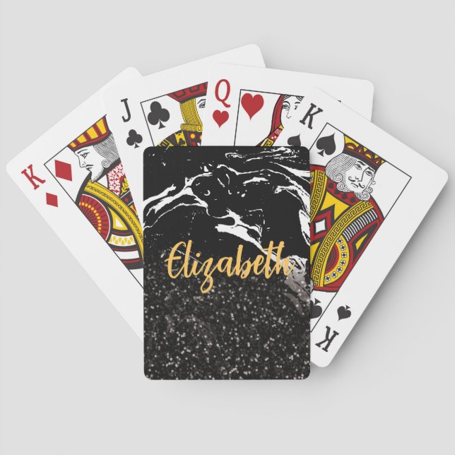 Schwarzer Marmor/Schwarzer Glitzer Spielkarten (Rückseite)