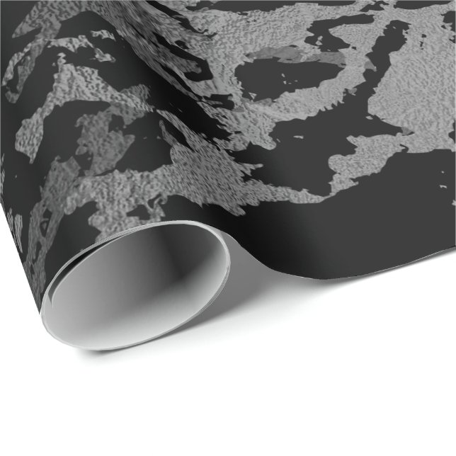 Schwarzer Marmor Silver Carrara Shiny Deep Grau Geschenkpapier (Rolleneckpunkt)
