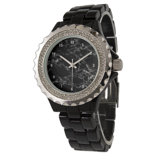 Schwarzer Marmor Stone Watch Geschenk Modernes Des Armbanduhr (Schrägansicht)