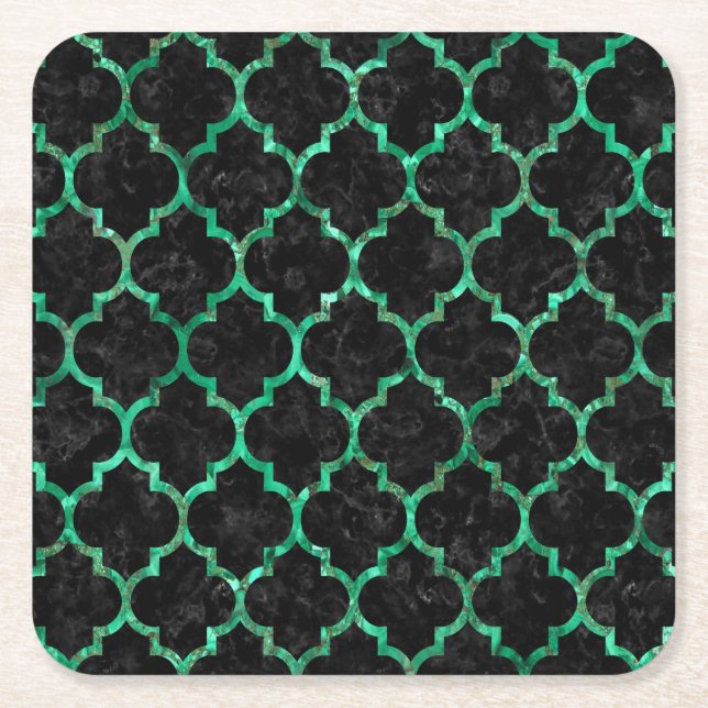 SCHWARZER MARMOR TILE1 U. GRÜNER MARMOR (R) RECHTECKIGER PAPPUNTERSETZER (Vorderseite)