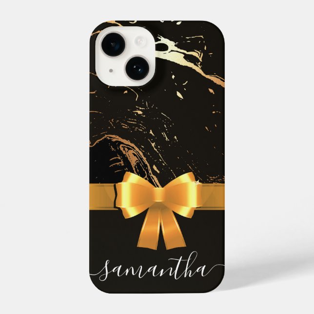 Schwarzer Marmor und Band iPhone 14 Hülle (Rückseite)