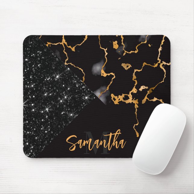 Schwarzer Marmor und Glitzer Mousepad (Mit Mouse)