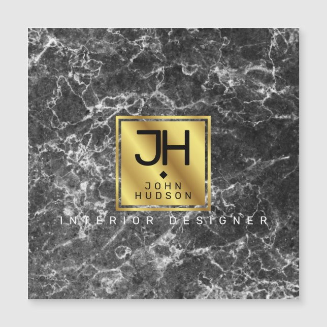 Schwarzer Marmor und Gold Modernes Monogramm Magne Magnetkarte (Vorderseite)