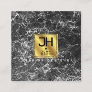 Schwarzer Marmor und Gold Modernes Monogramm Quadratische Visitenkarte