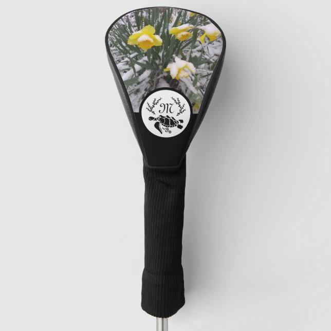 Schwarzer Meeresschildkröten-Silhouette Monogram w Golf Headcover (Vorderseite)